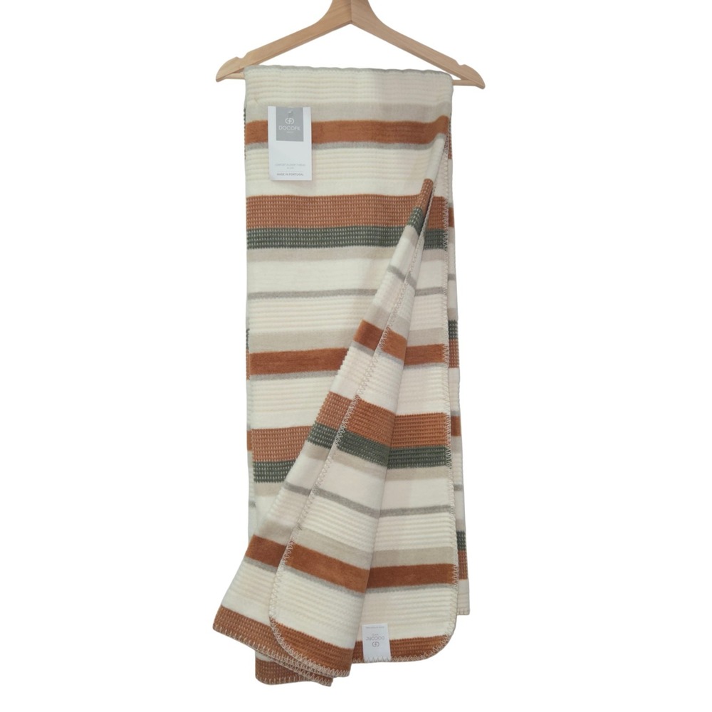 Docofil Rust Cream Striped Throw Blanket  Cotton Blend 51x67 Made in Portugal